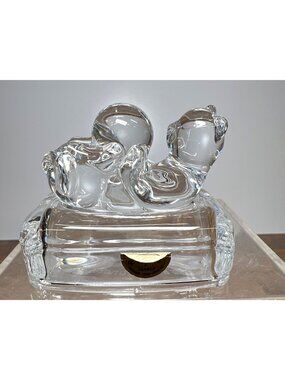 Cristal DArques France Lead Crystal Cat Figurine Paperweight Clear Glass Sculptu